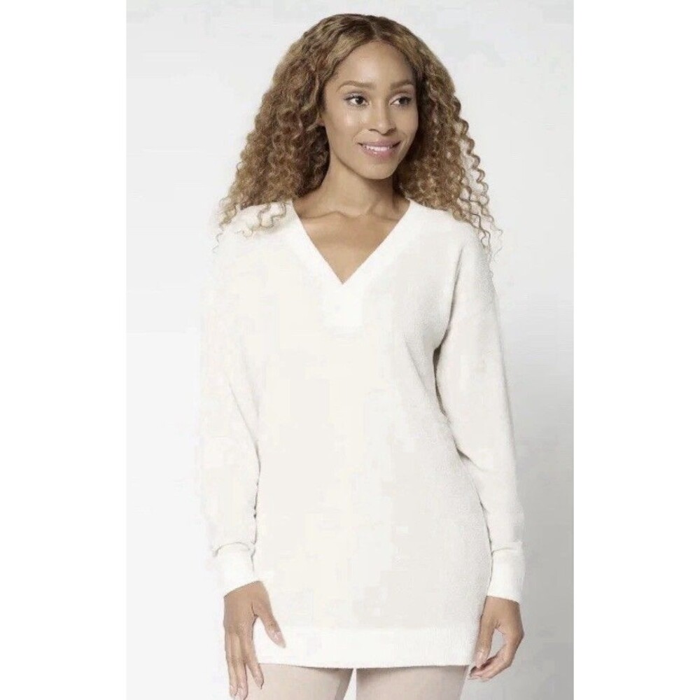 BAREFOOT DREAMS CozyChic Ultra Lite Ivory V Neck Pullover 3X Long Sleeve Sweater